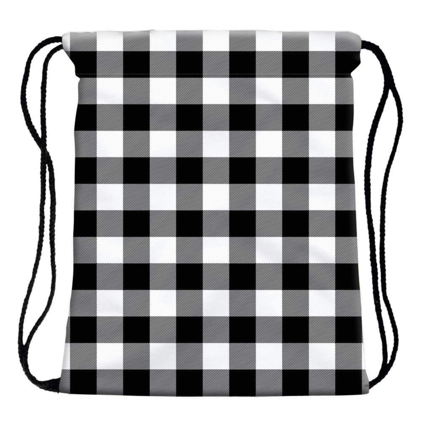 White Buffalo Plaid - Water Resistant Drawstring Bag - Backpack