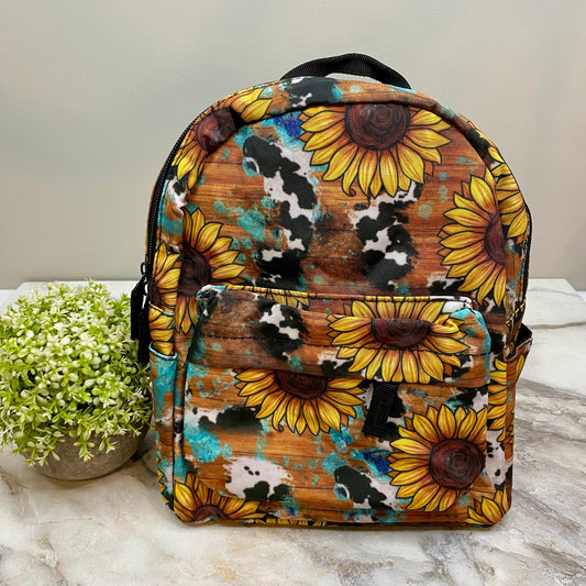 Sunflower Cow Wood - Water-Resistant Mini Backpack