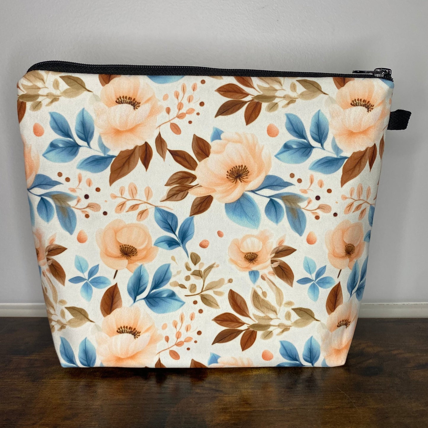 Floral Peach Teal Coffee - Water-Resistant Multi-Use XL Pouch