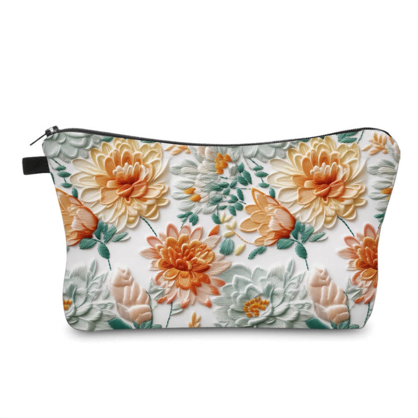 Floral, White Peach Embroidery - Water-Resistant Multi-Use Pouch