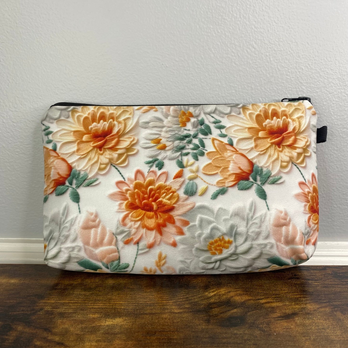 Floral, White Peach Embroidery - Water-Resistant Multi-Use Pouch