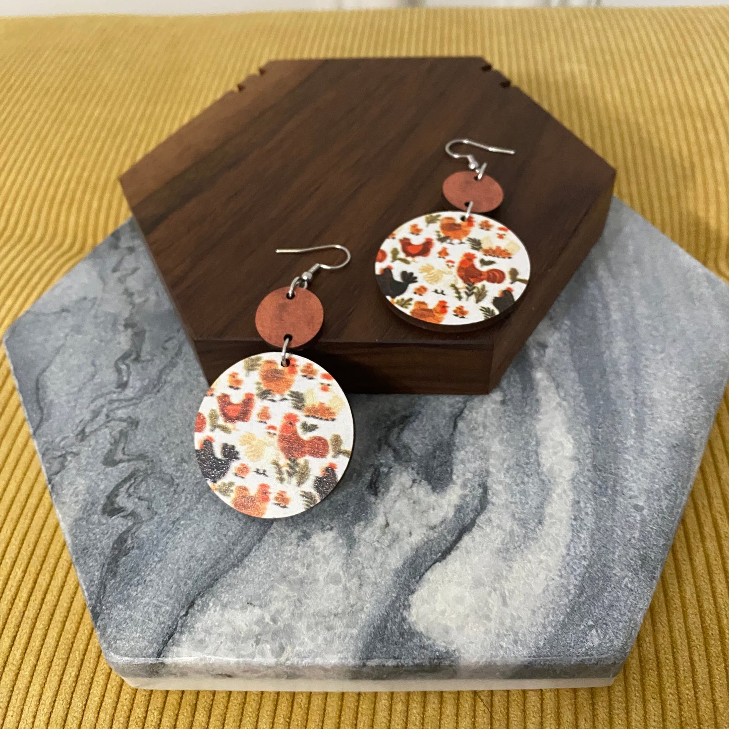 Wooden Earrings - Chickens