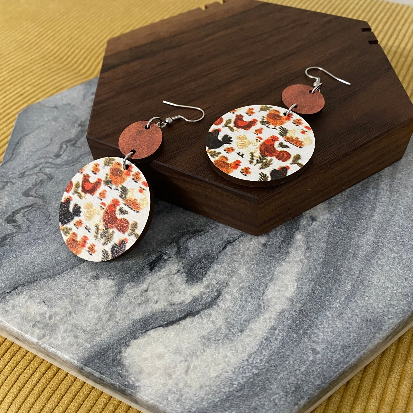 Wooden Earrings - Chickens