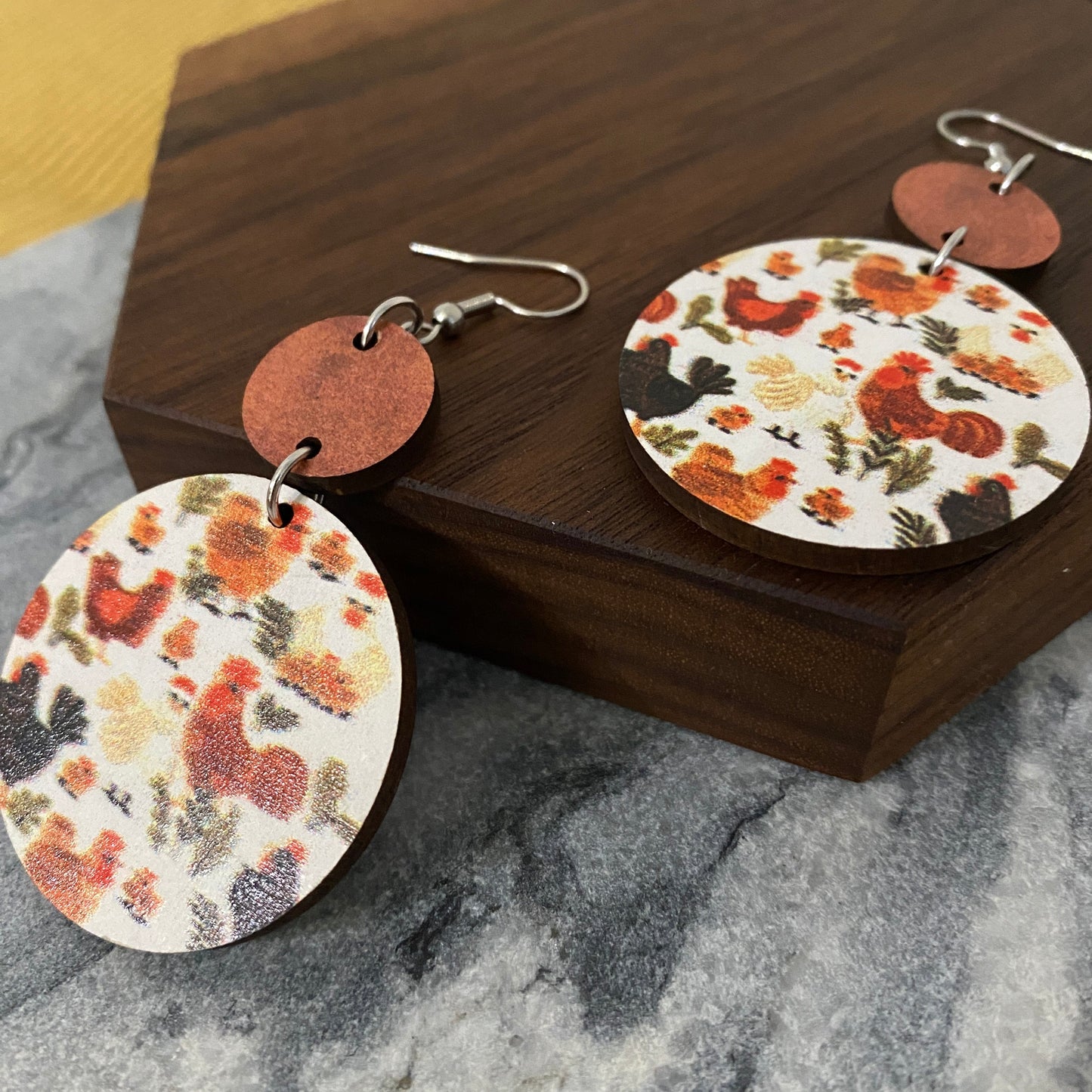 Wooden Earrings - Chickens