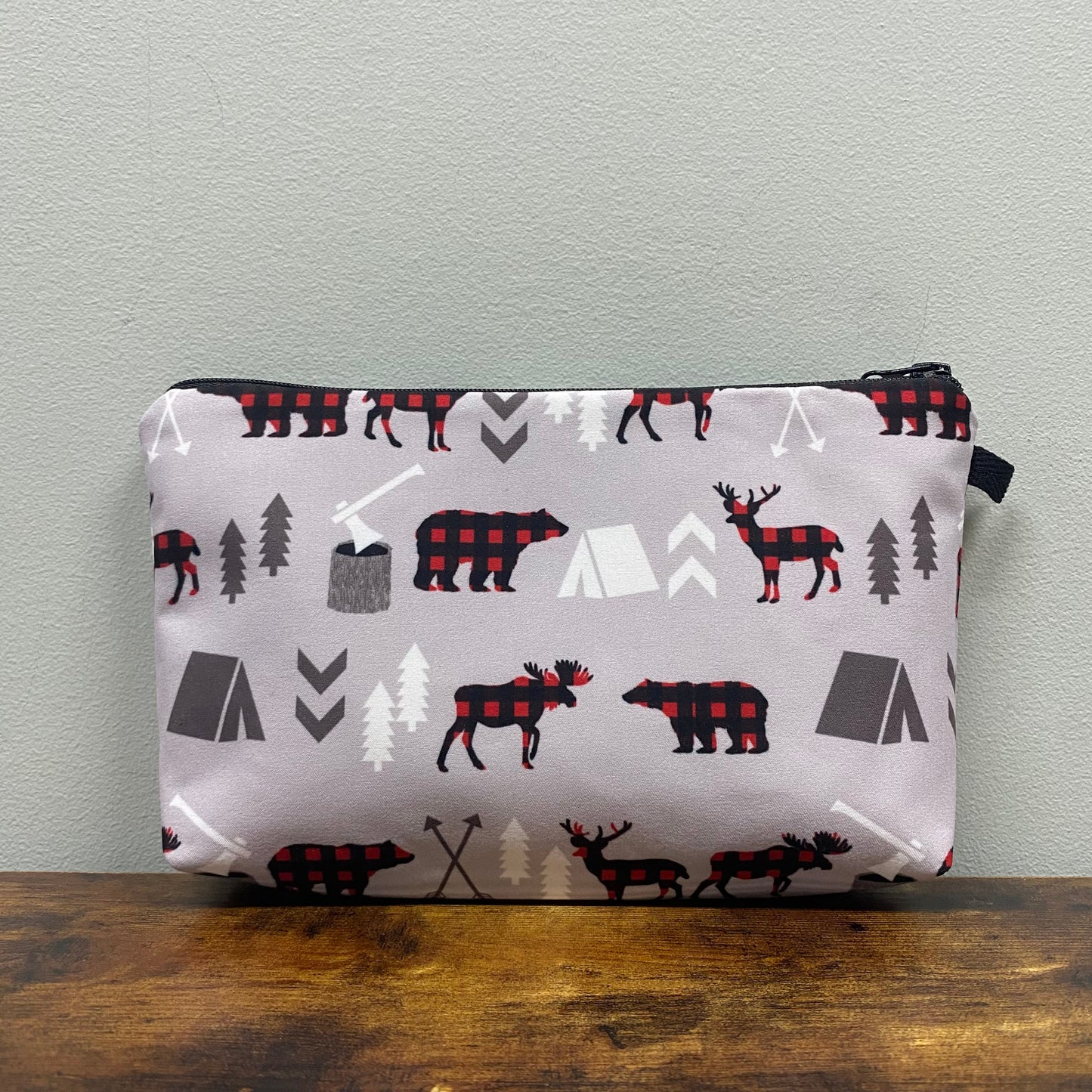 Plaid Woodland Creatures on Grey - Water-Resistant Multi-Use Pouch