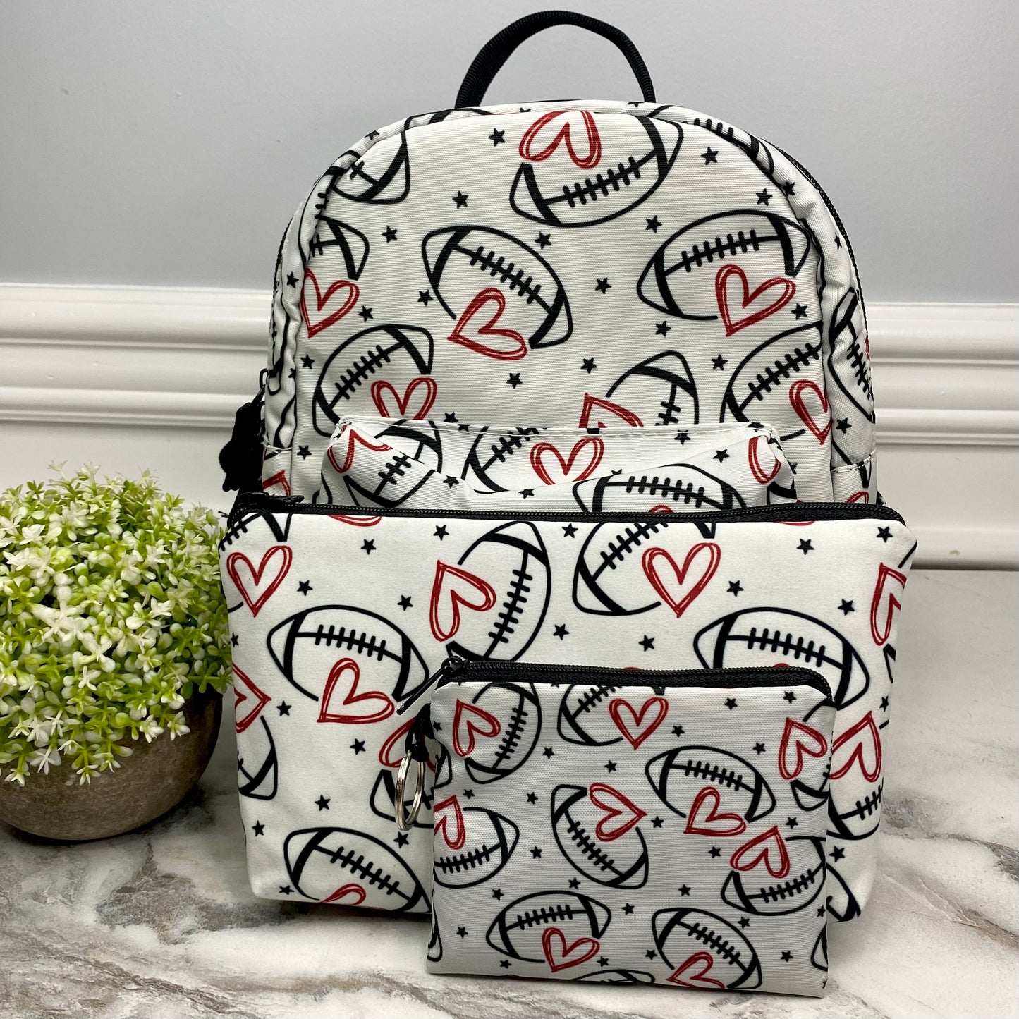 Football Hearts - Resistant Mini Backpack & Pouches Set