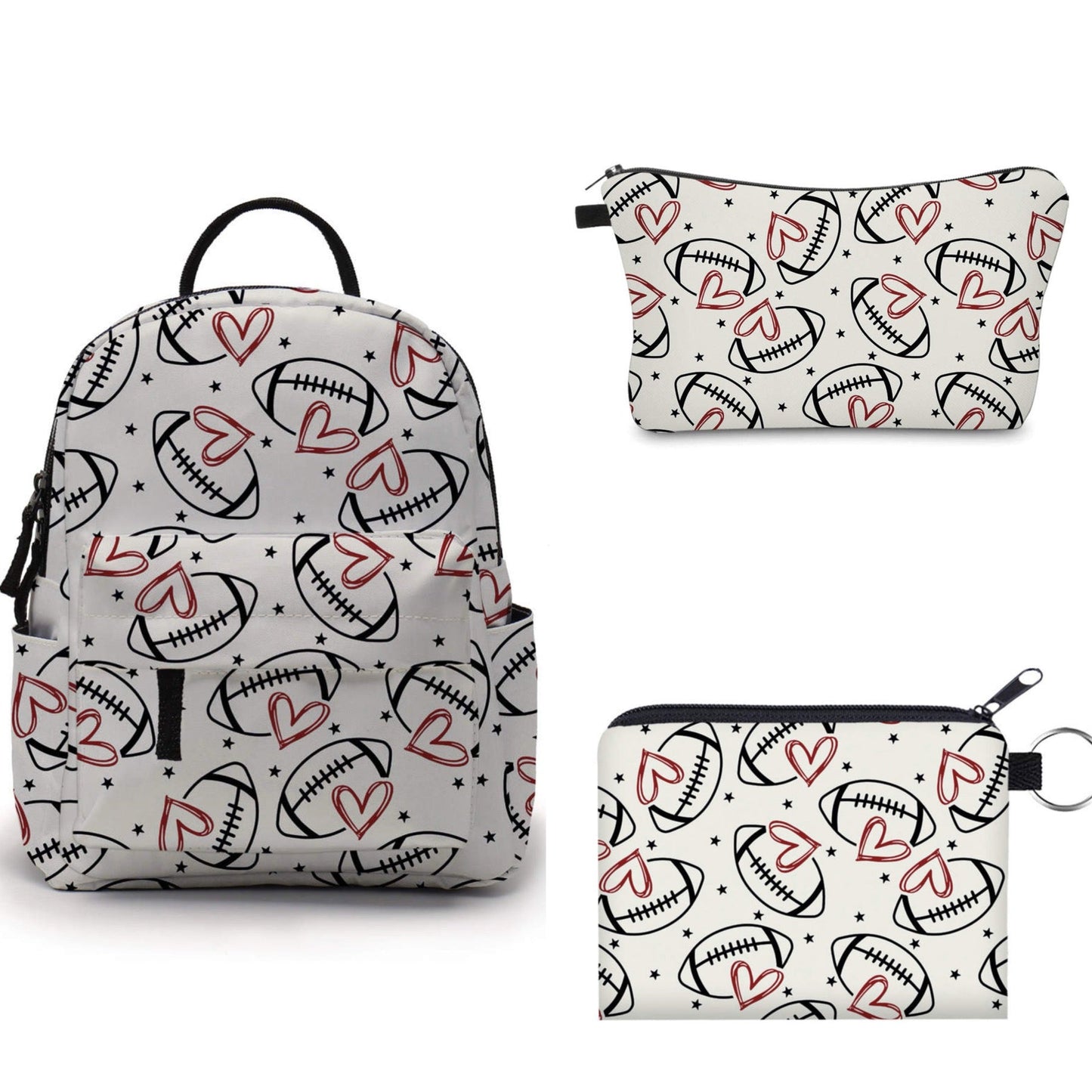 Football Hearts - Resistant Mini Backpack & Pouches Set