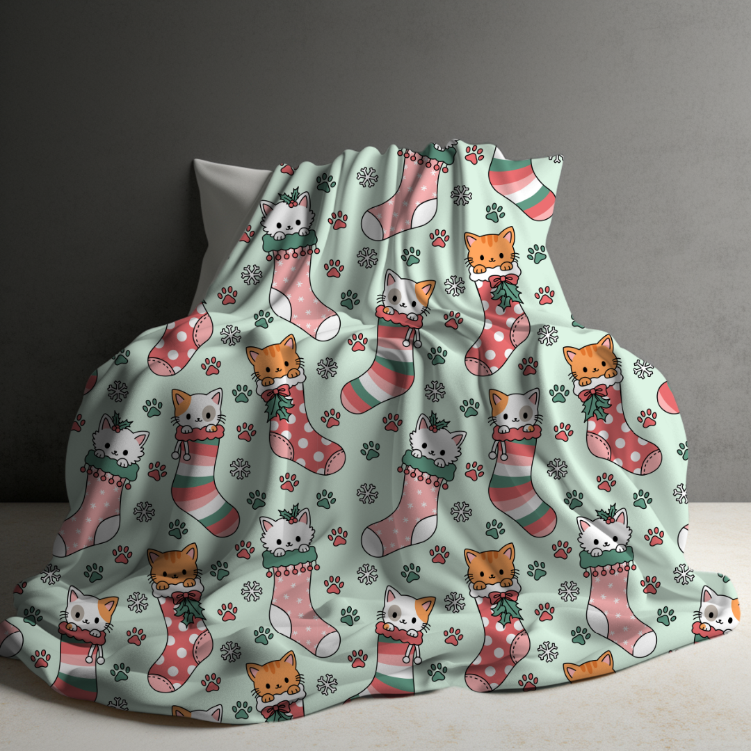 Blanket - Christmas - Kitty Cat Stockings