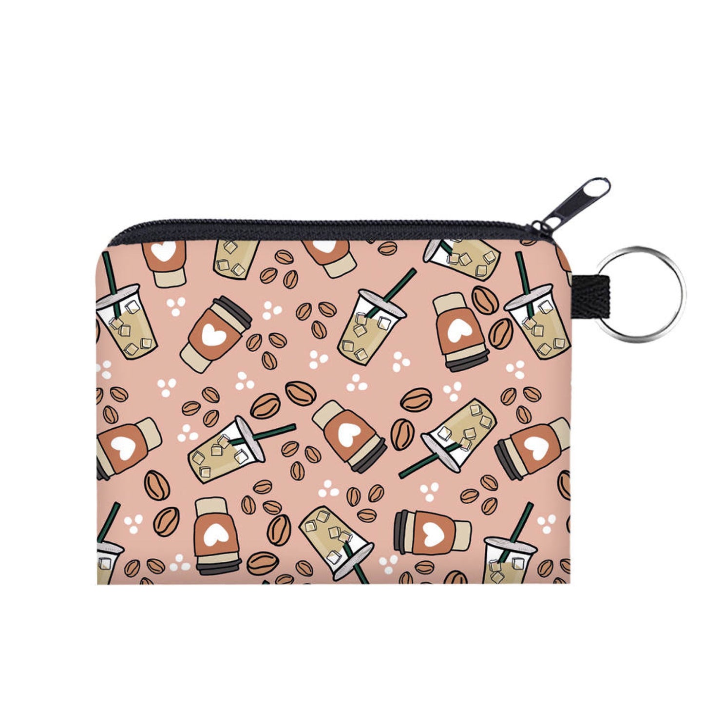 Coffee Iced Coffee Hearts - Water-Resistant Mini Pouch w/ Keyring