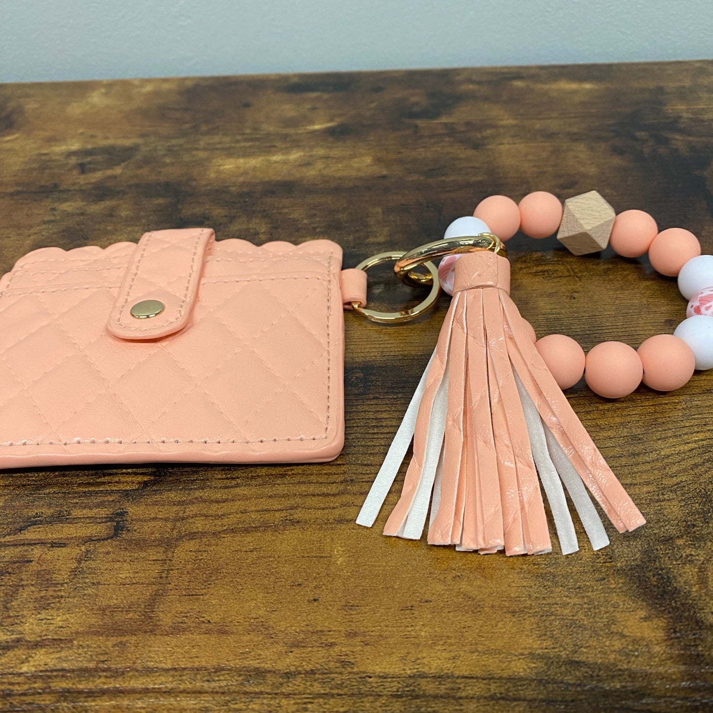 Silicone Bracelet Keychain with Scalloped Card Holder