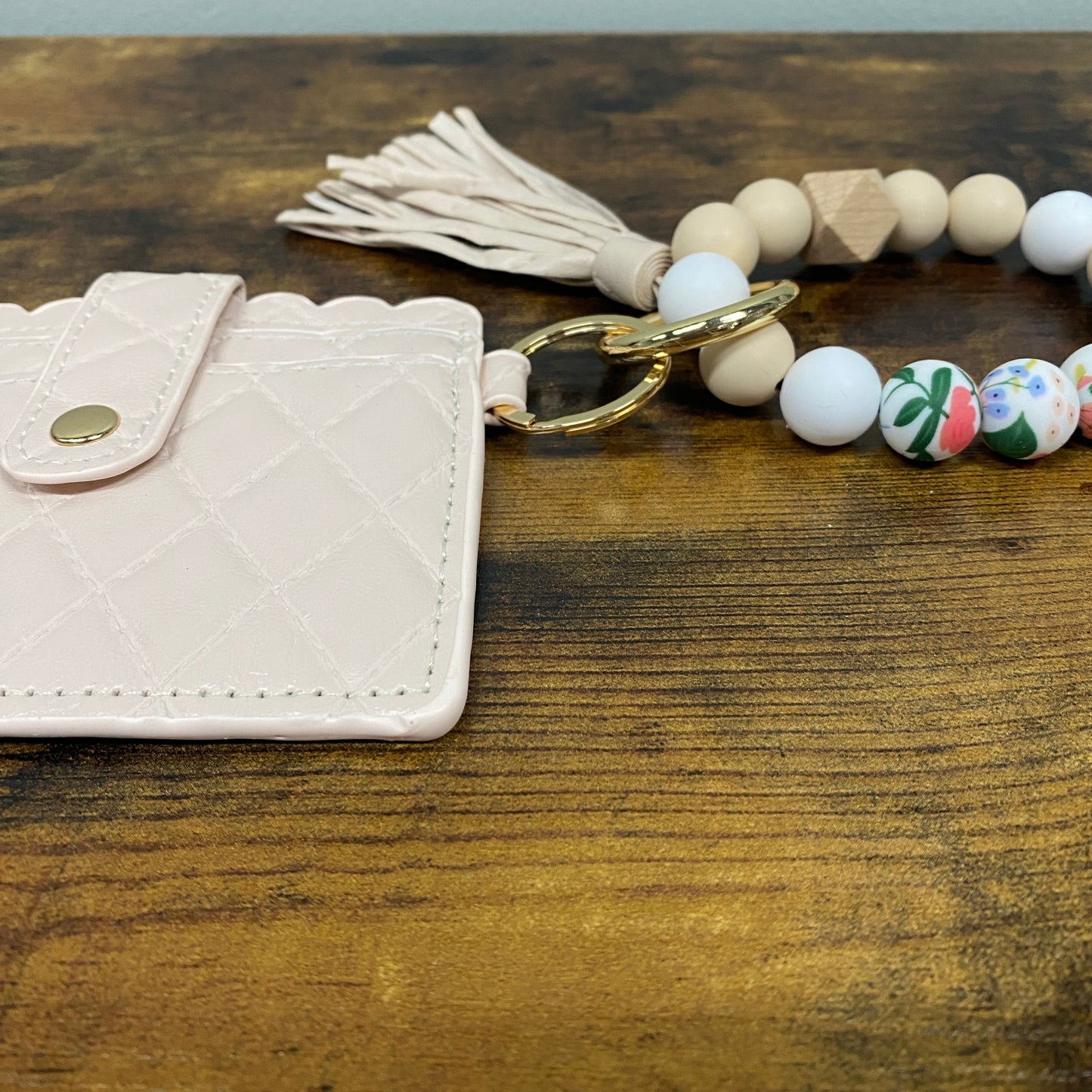 Silicone Bracelet Keychain with Scalloped Card Holder