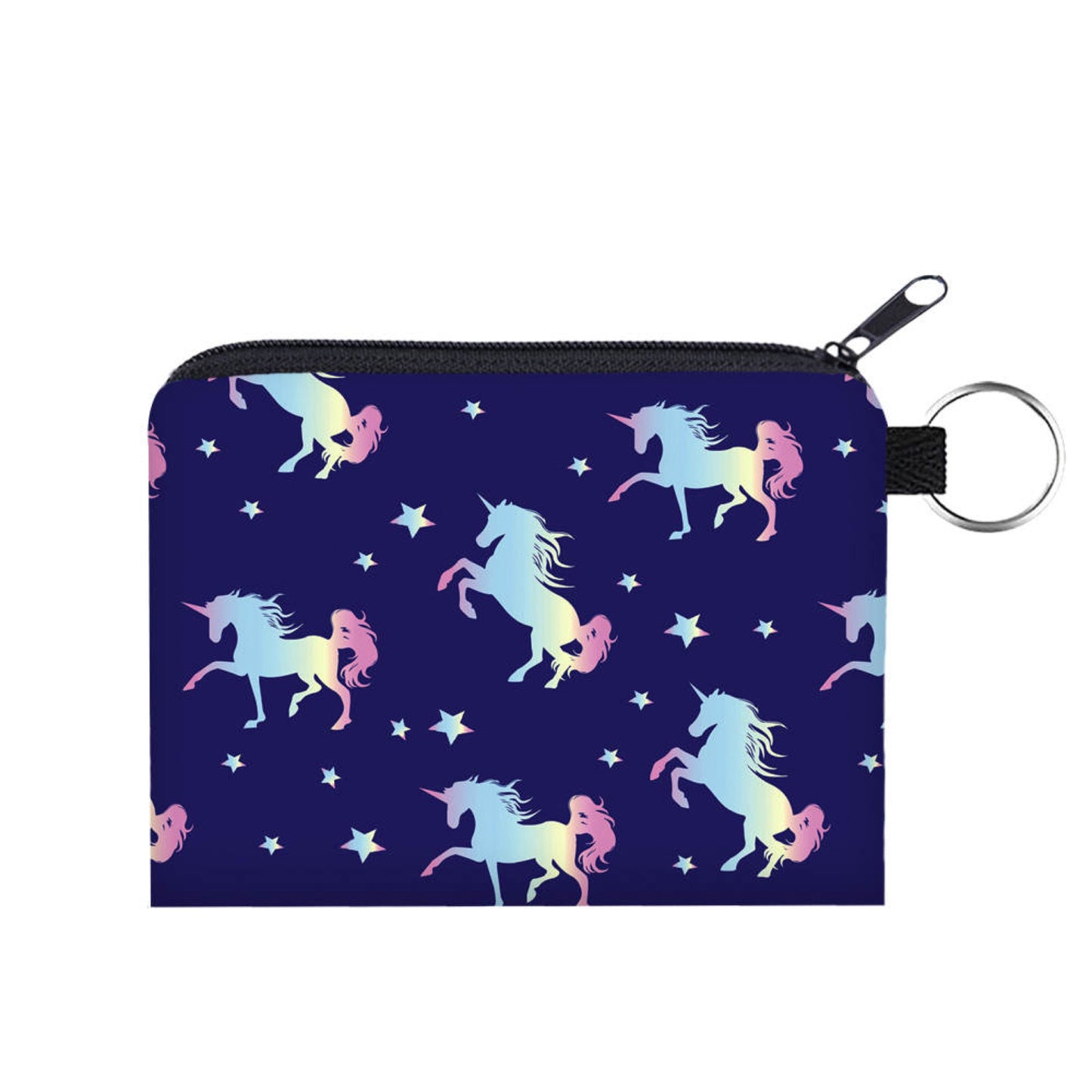 Unicorn Navy Stars - Water-Resistant Mini Pouch w/ Keyring