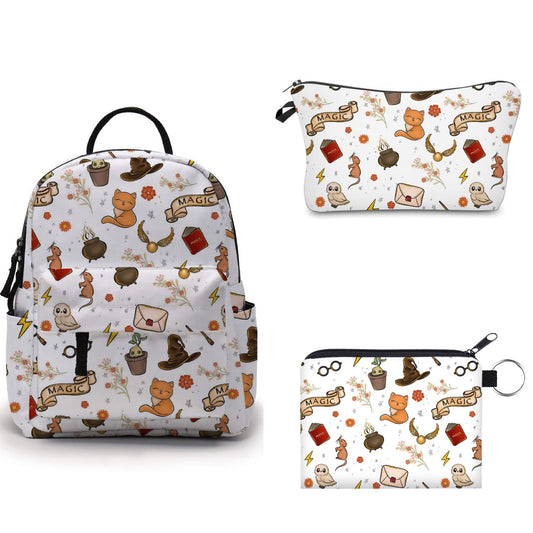 Defensive Magic Wizard - Water-Resistant Mini Backpack & Pouches Trio
