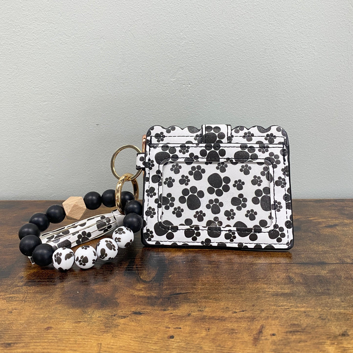 Silicone Bracelet Keychain with Scalloped Paw Print Card Holder