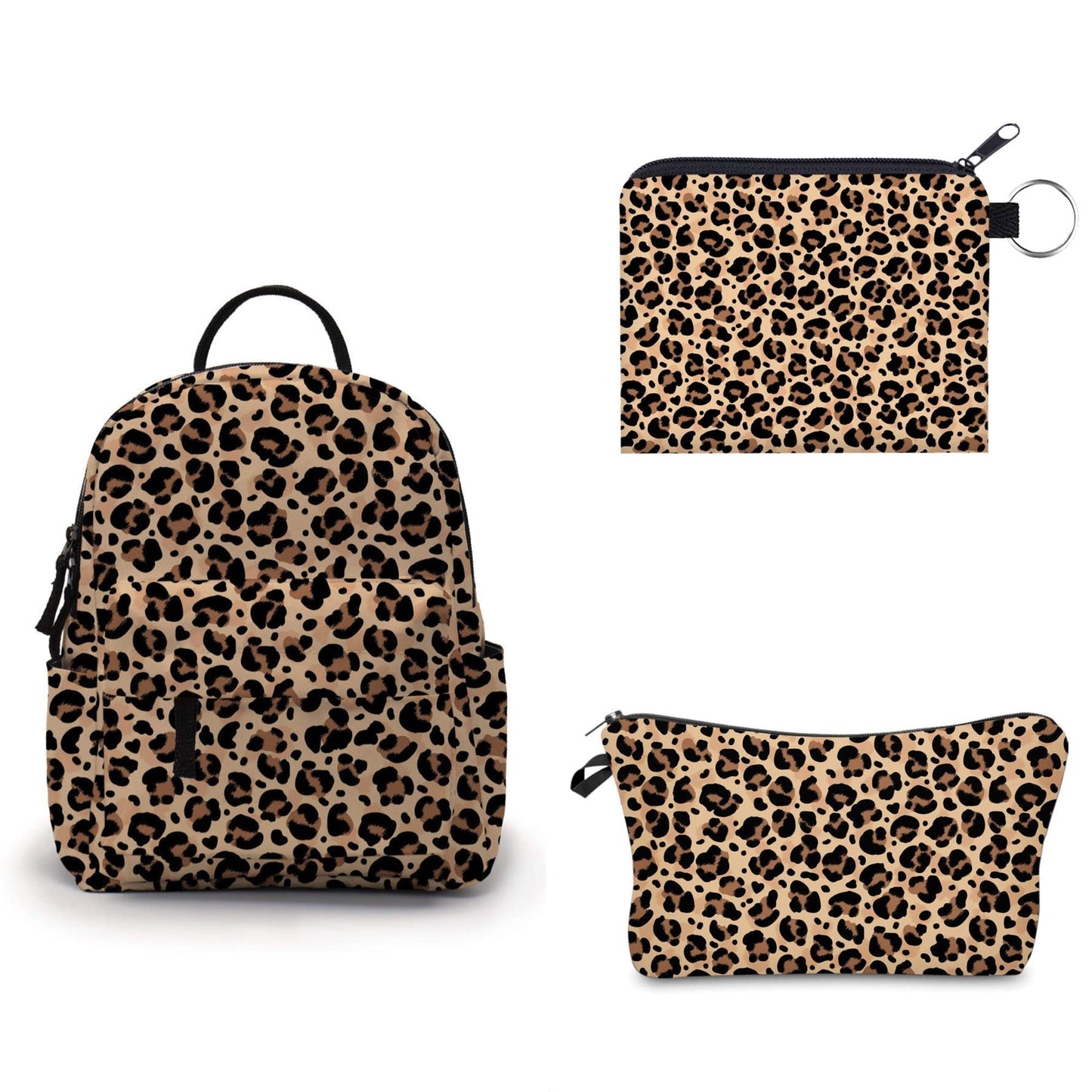 Brown Animal Print - Water-Resistant Mini Backpack & Pouches Set