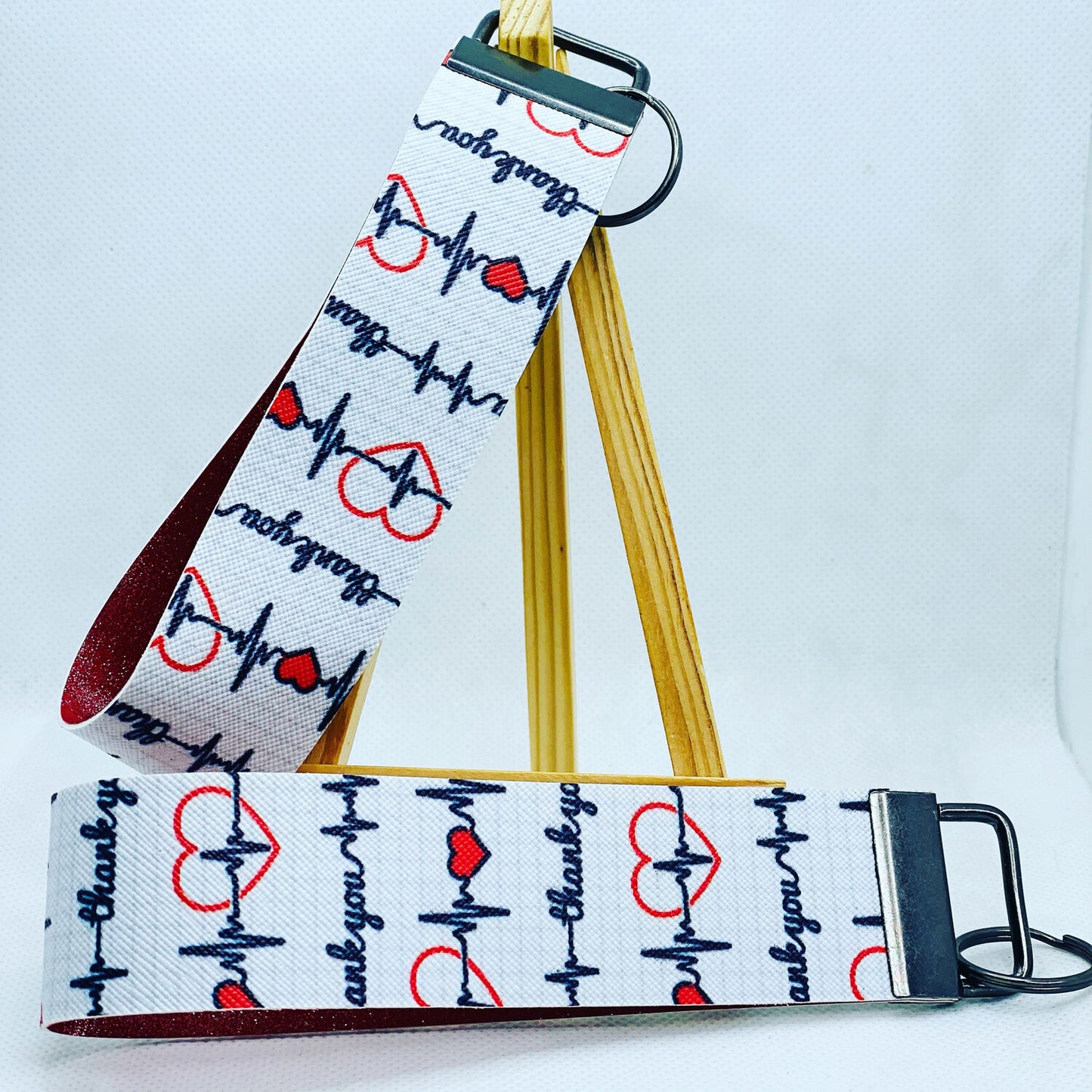 EKG - Thank You - First Responders - Nurse - Doctor - EMT - Paramedic - Faux Leather Wristlet Keychain