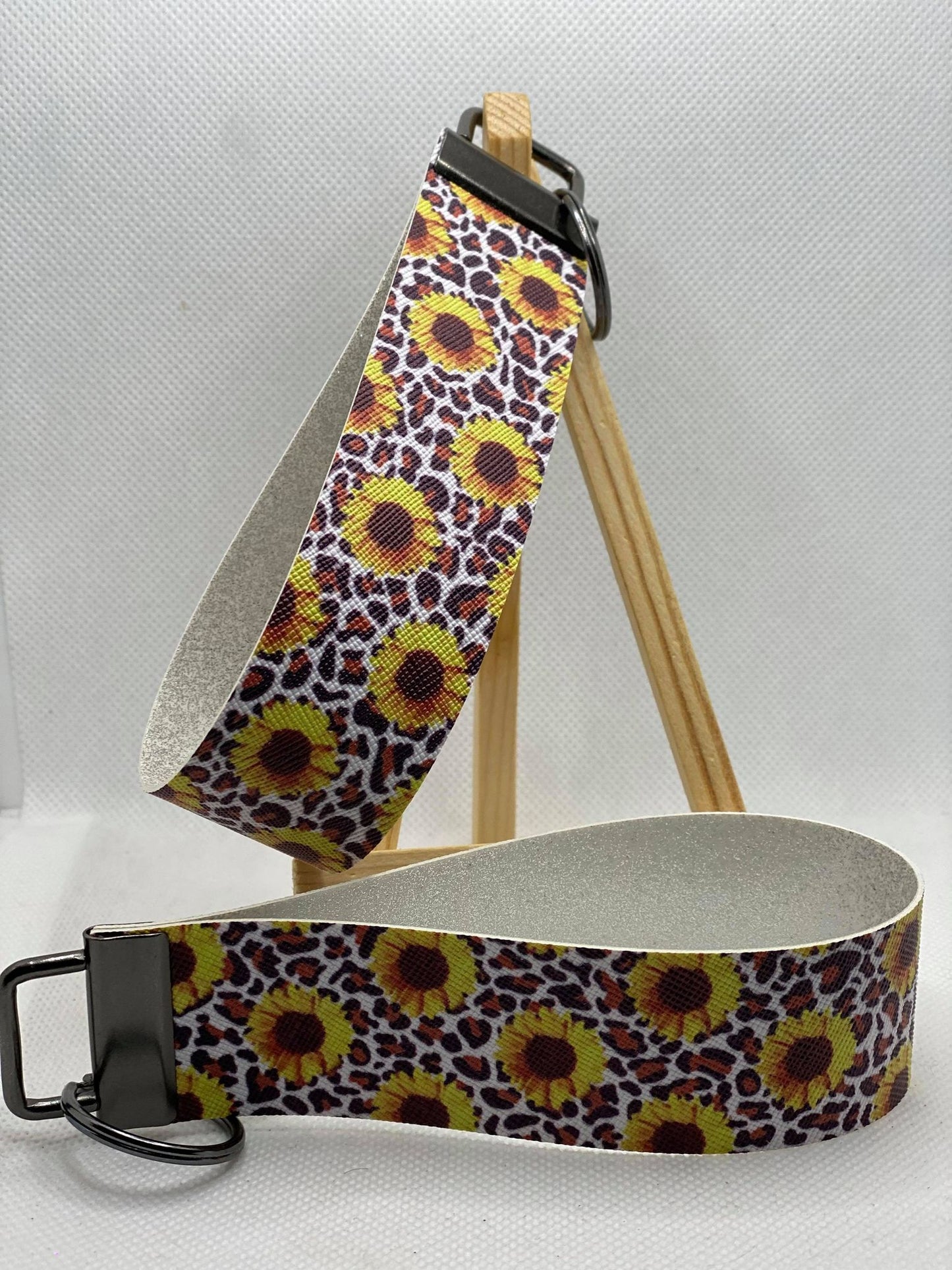 Animal Print & Sunflowers Faux Leather Wristlet Keychain