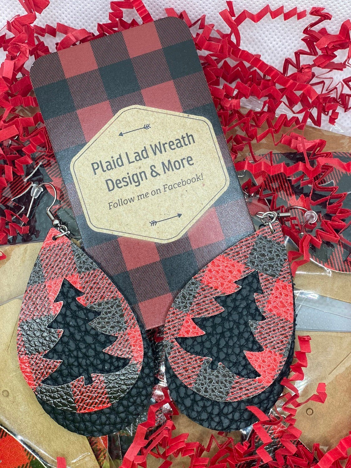2.5" Faux Leather 2 Layer Holiday Earrings - Tree