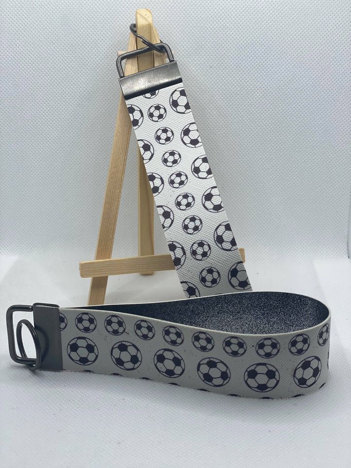 Soccer Faux Leather Wristlet Keychain