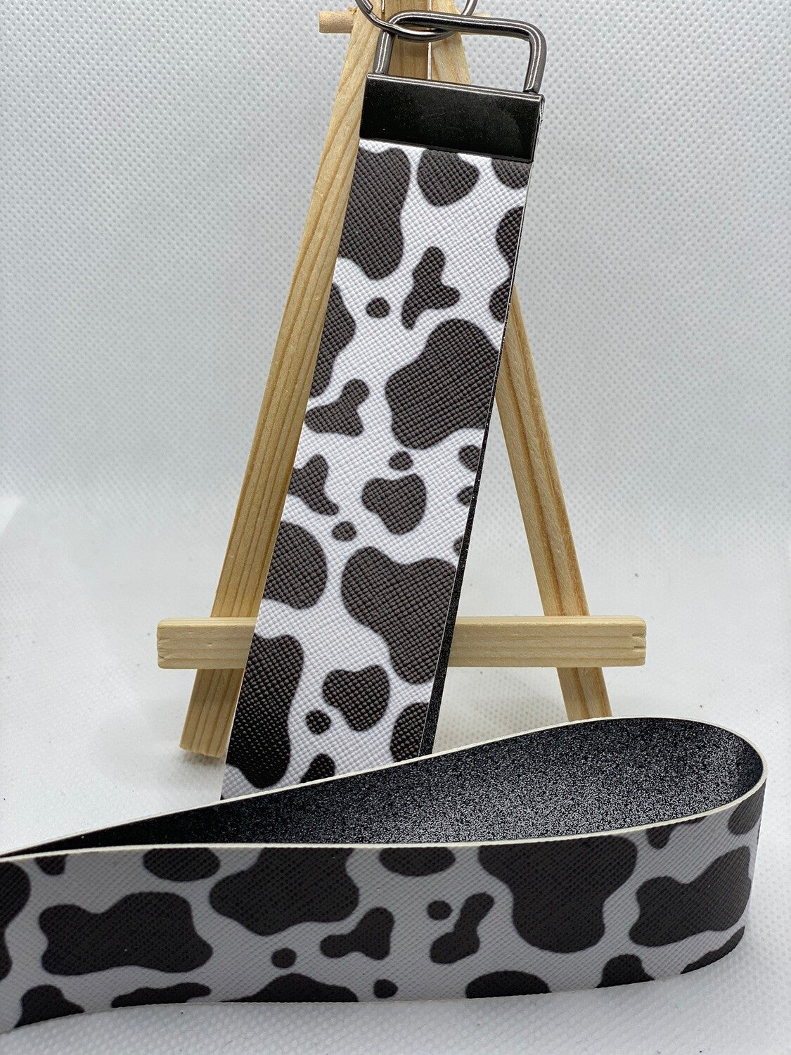 Cow Print Faux Leather Wristlet Keychain