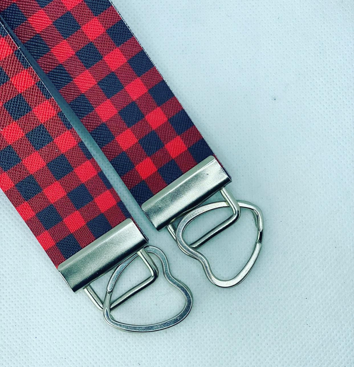 Limited Edition - 5” Red Buffalo Plaid Faux Leather Wristlet Keychain - Valentine’s Day
