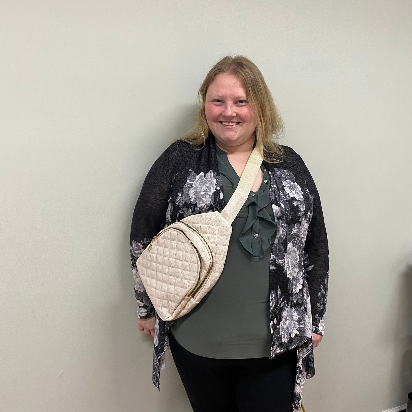 The Faux Leather Quilted Sling Crossbody - Cream