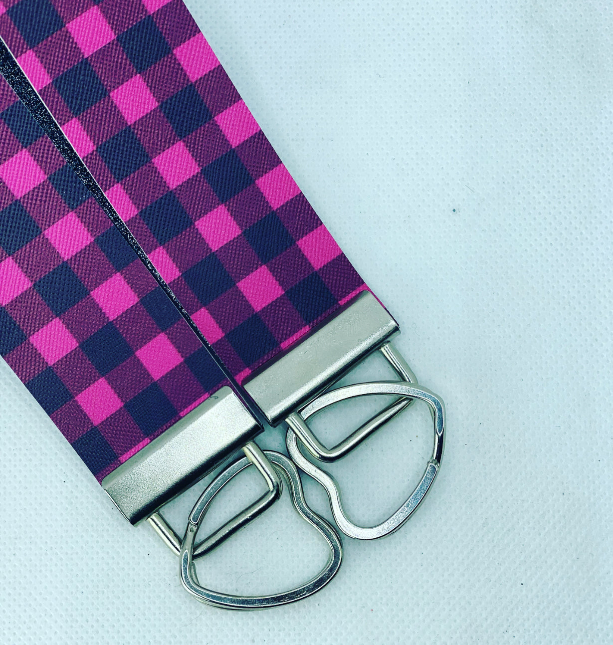 Limited Edition - 5” Pink Buffalo Plaid Faux Leather Wristlet Keychain - Valentine’s Day