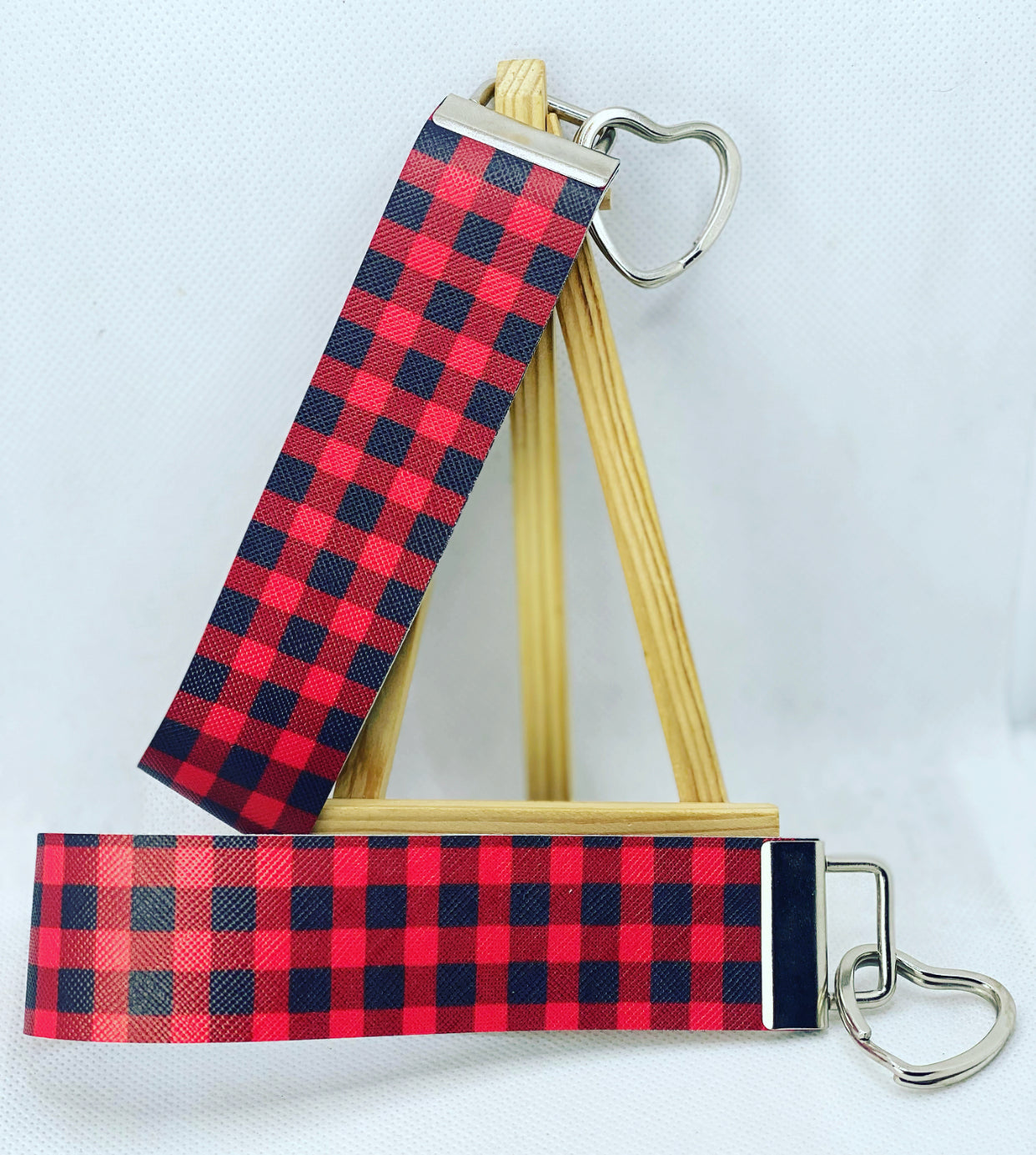 Limited Edition - 5” Red Buffalo Plaid Faux Leather Wristlet Keychain - Valentine’s Day