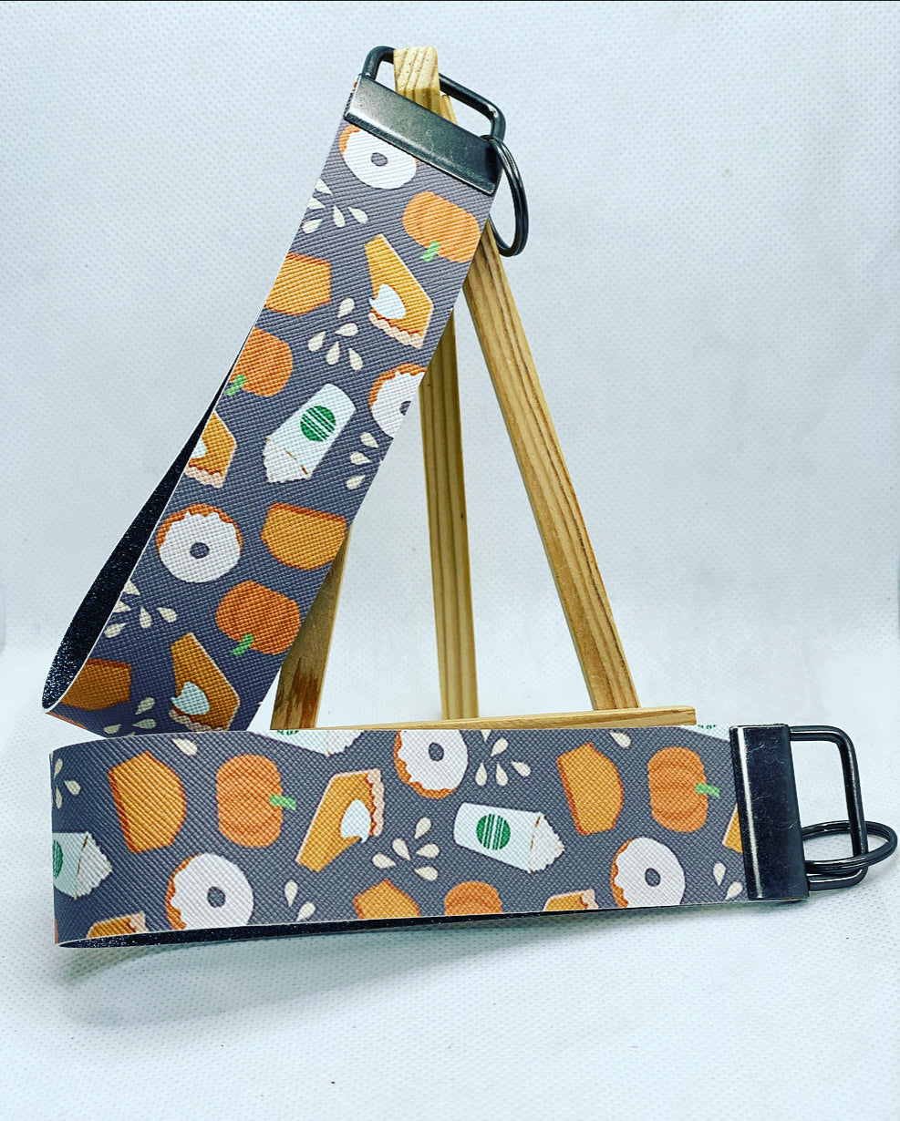 Pumpkin Pie - Pumpkin Spice - Basic - Faux Leather Wristlet Keychain