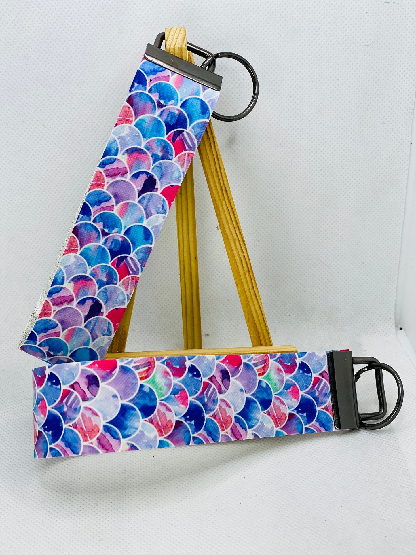 Marbled Mermaid Scales Faux Leather Wristlet Keychain