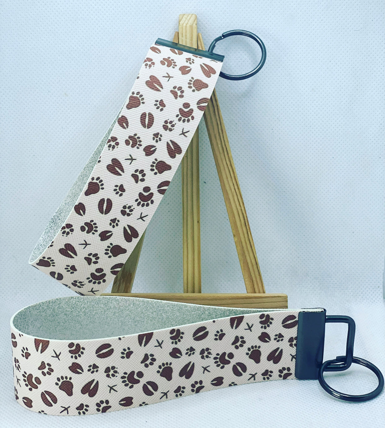 Woodland Animal Tracks Faux Leather Wristlet Keychain