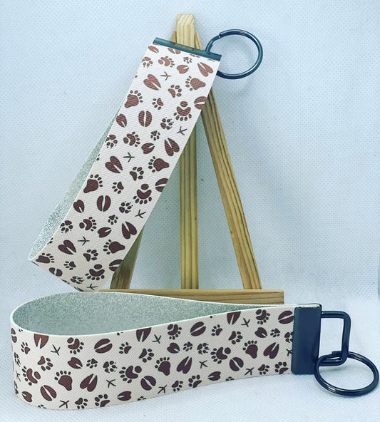 Woodland Animal Tracks Faux Leather Wristlet Keychain