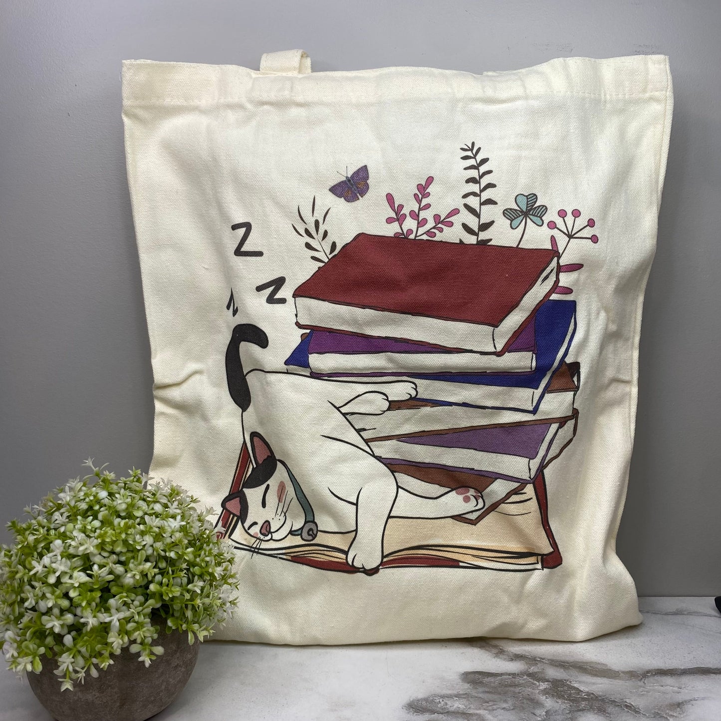 Tote Bag - Sleepy Cats & Books - #4