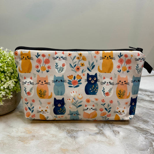 Floral Cats In A Row - Water-Resistant Multi-Use Pouch