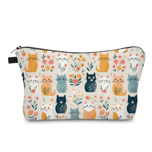 Floral Cats In A Row - Water-Resistant Multi-Use Pouch