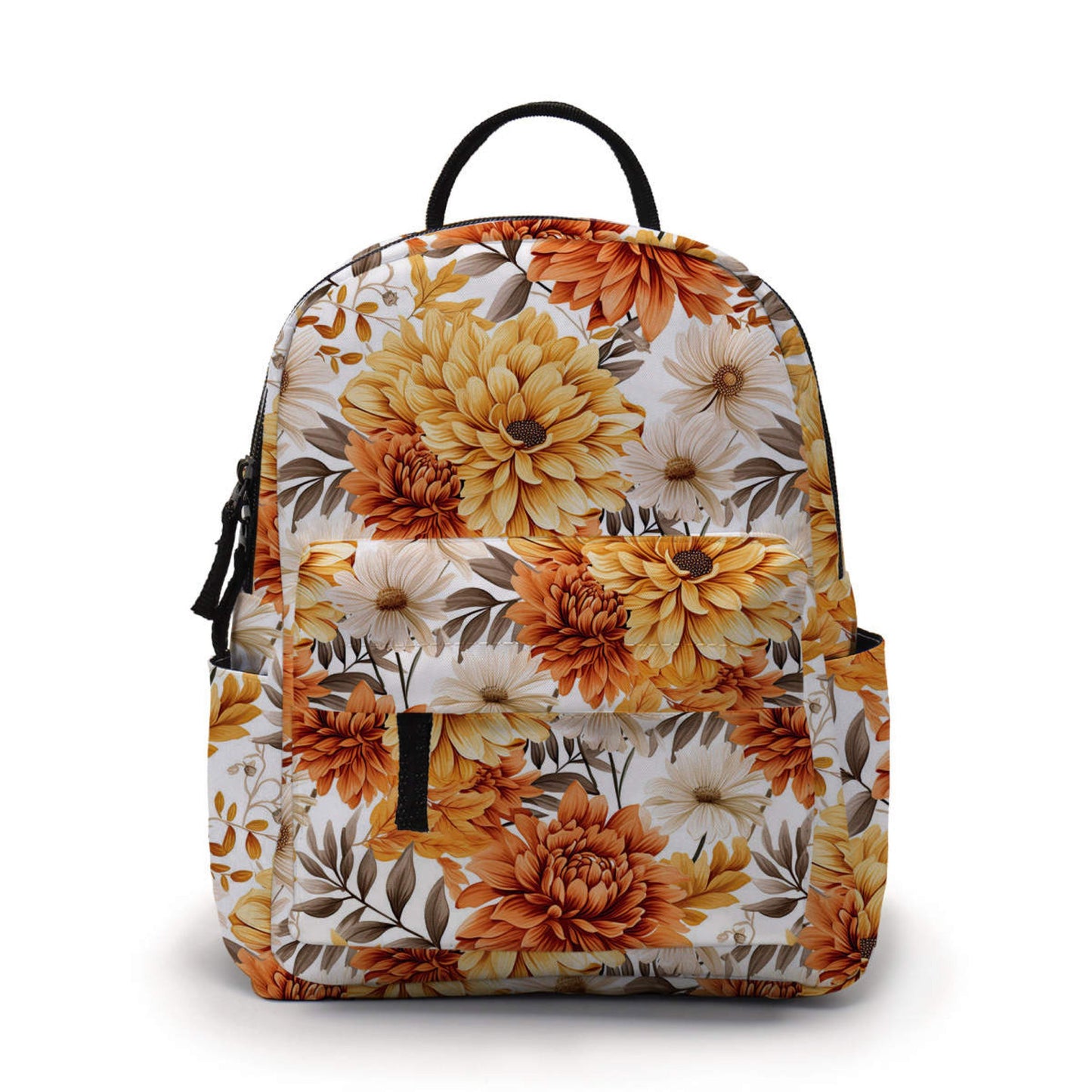 Orange Cream Brown Floral Water-Resistant Mini Backpack & Pouches Set