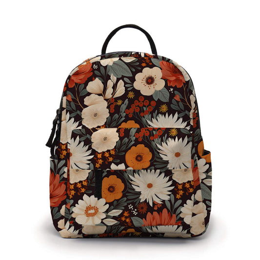 Cream And Orange Floral - Water-Resistant Mini Backpack
