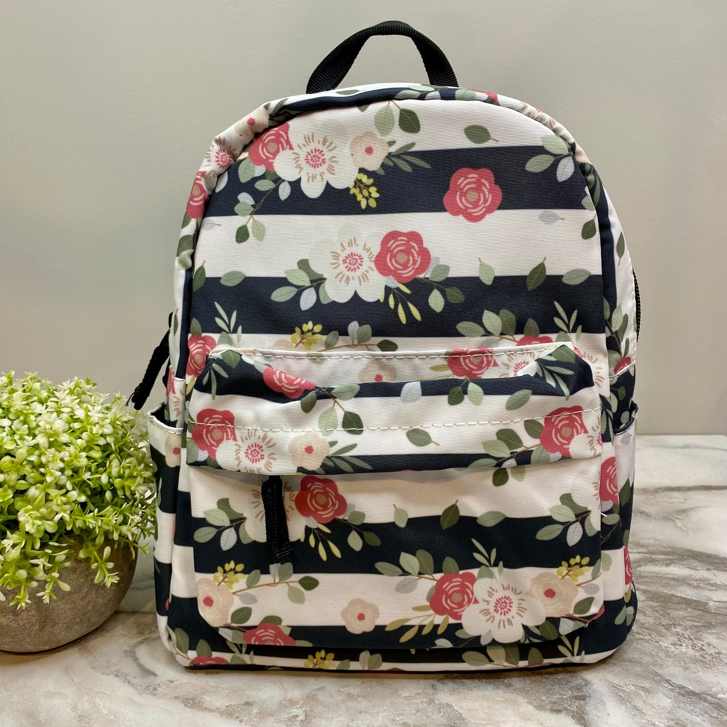 Floral Stripe - Water-Resistant Mini Backpack