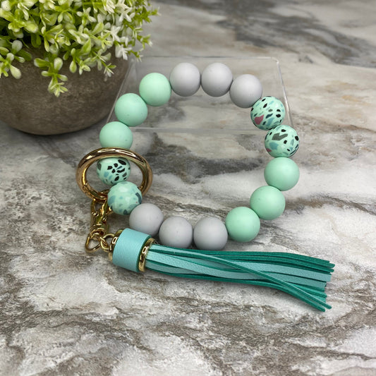 Silicone Bracelet Keychain - Terrazzo Mint