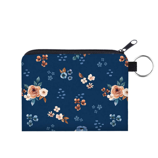 Floral Bronze & Navy - Water-Resistant Mini Pouch w/ Keyring