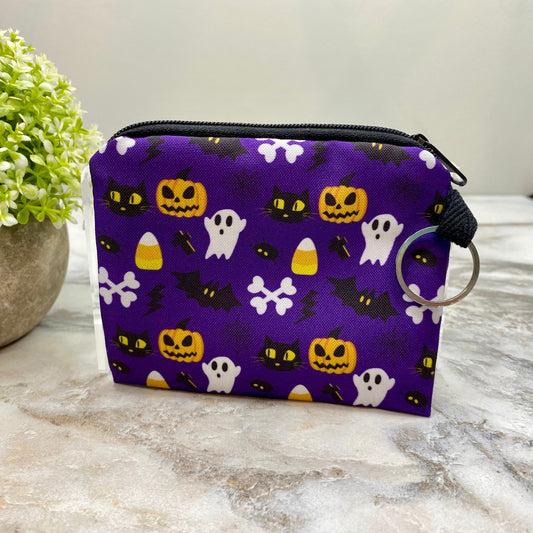 Purple Halloween Characters - Water-Resistant Mini Pouch w/ Keyring