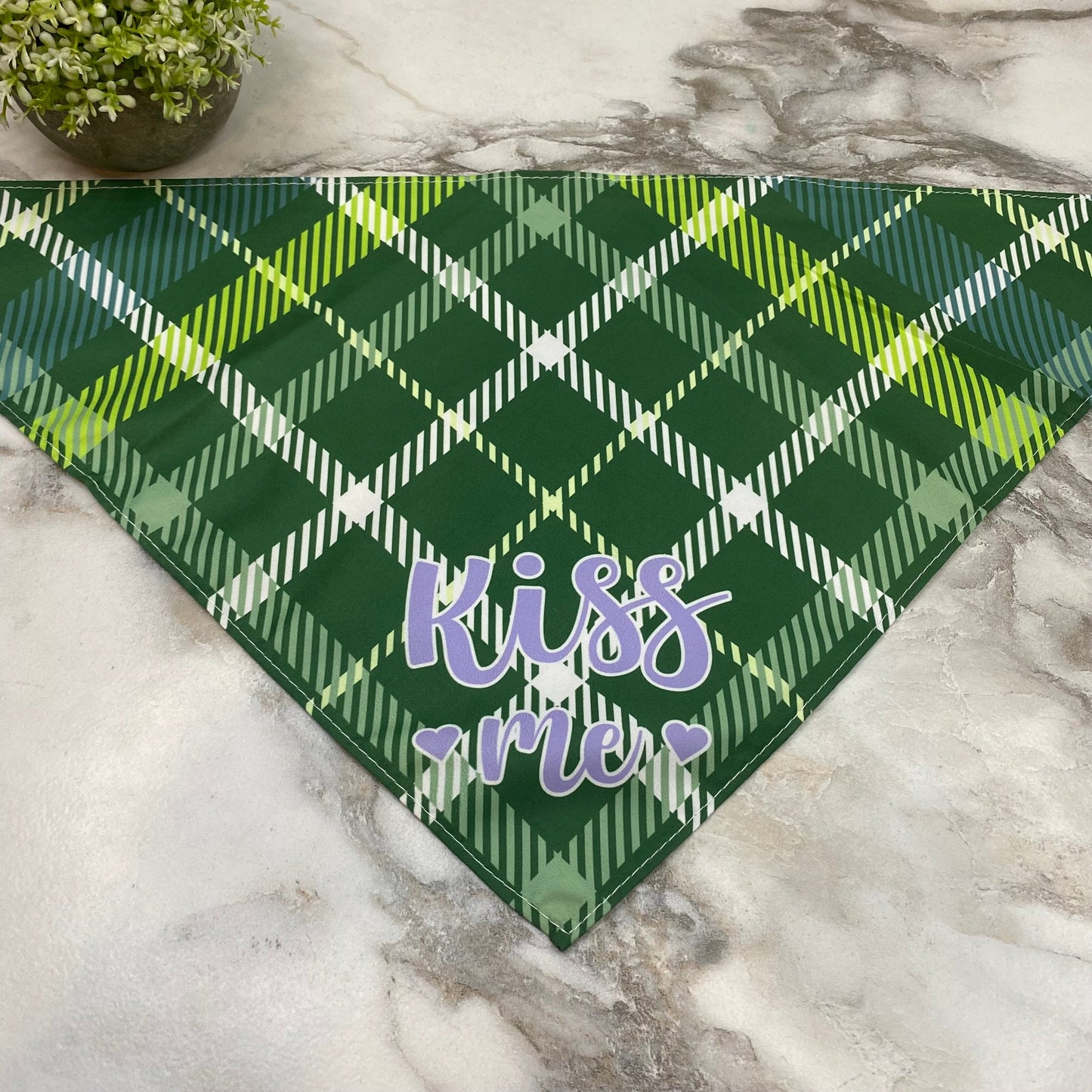 Dog Bandana - Sayings - Green Plaid Kiss