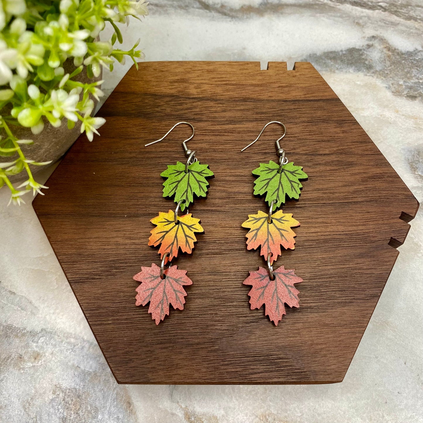 Wooden Dangle Earrings - Fall - #8