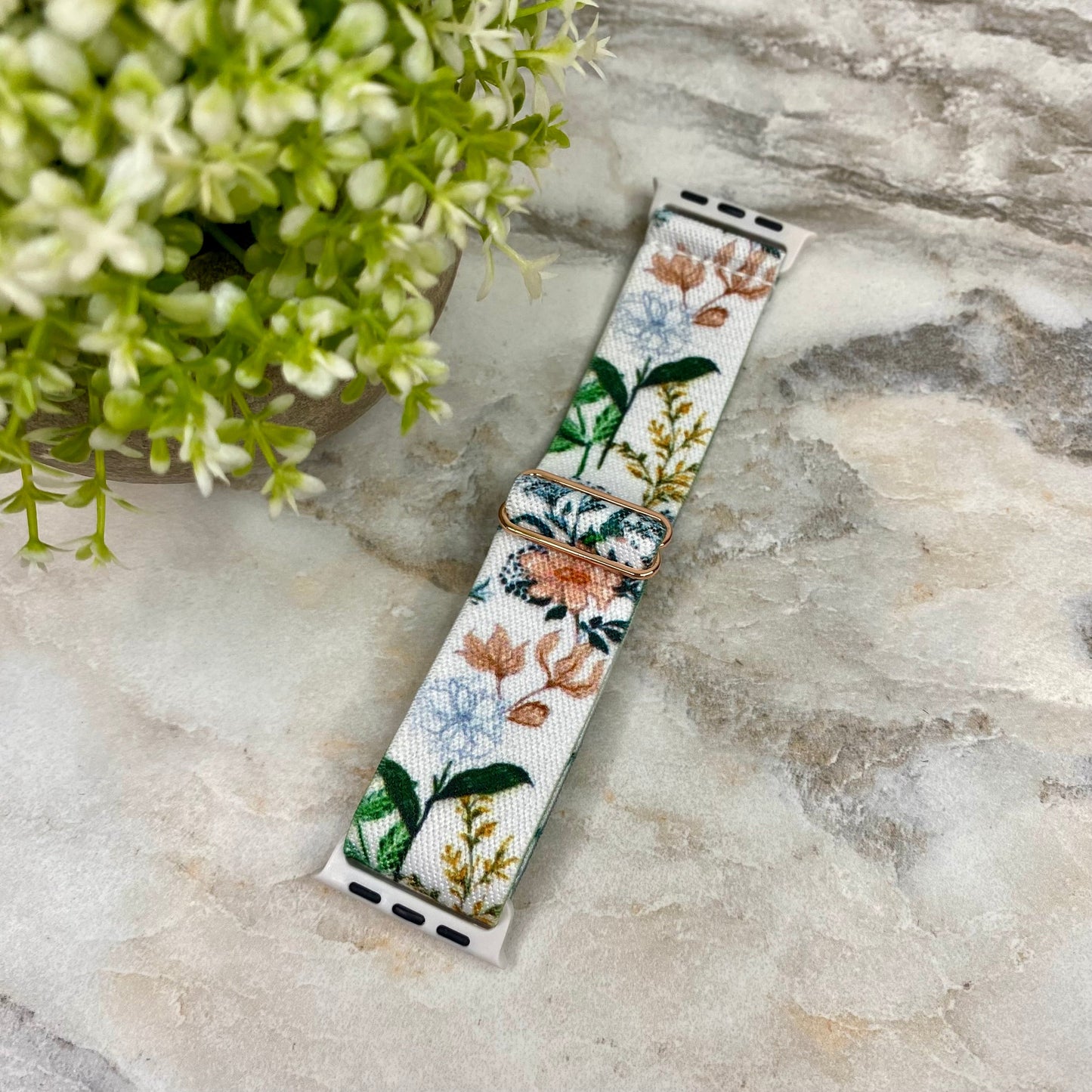 Watch Band - Stretchy Spandex - Peach Green Floral