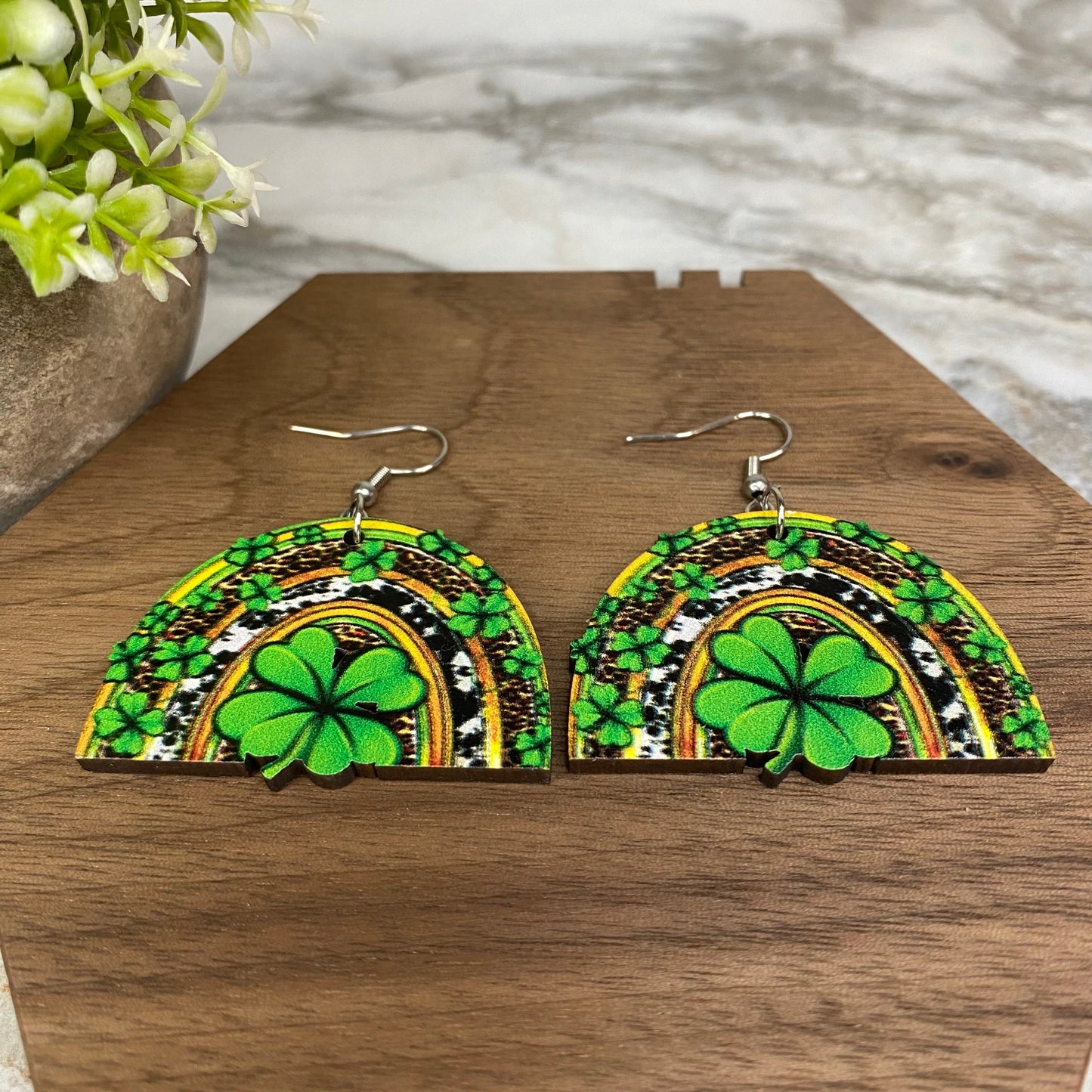 Wooden Dangle Earrings - St. Patrick’s Day - #6