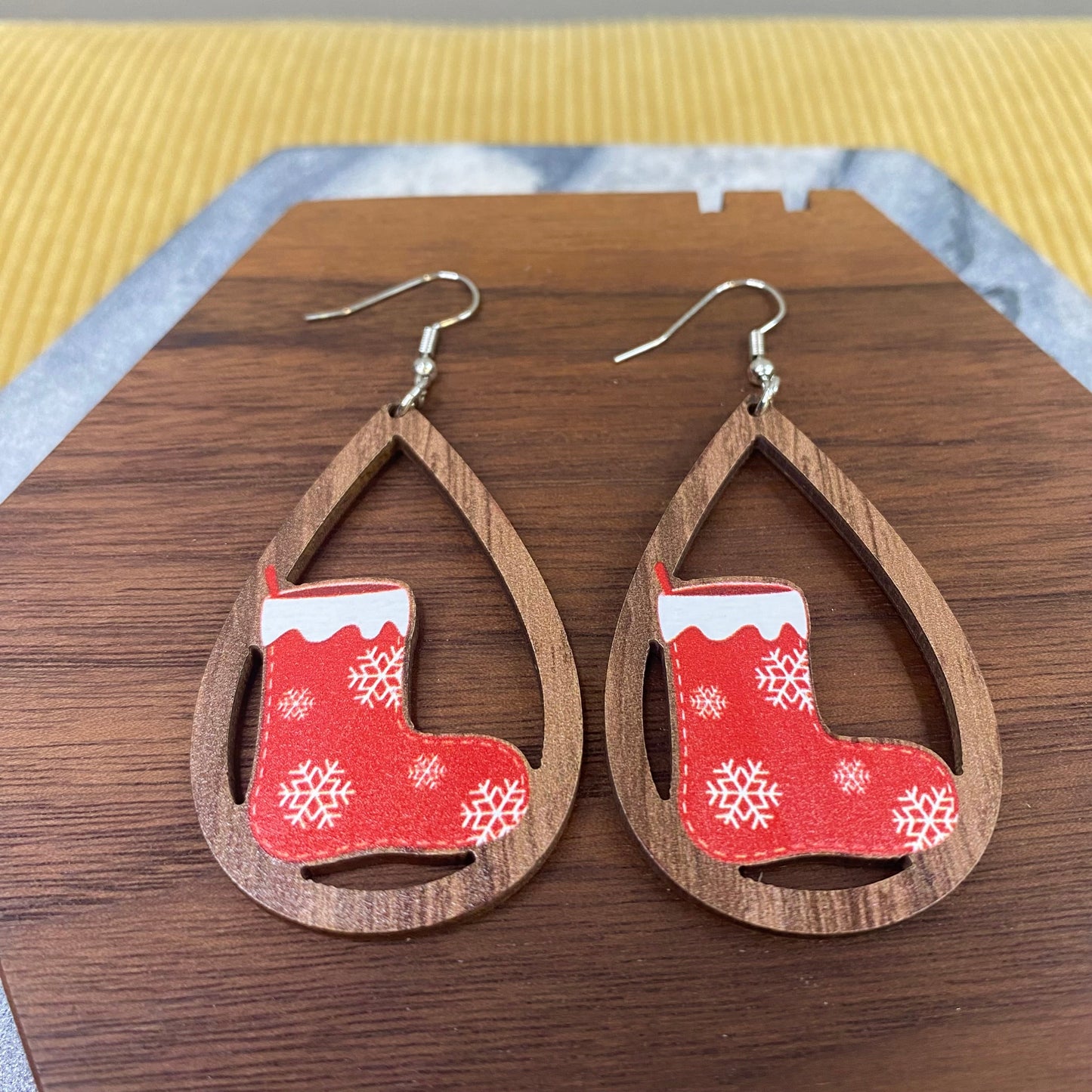 Wooden Teardrop Cutout - Christmas - Stocking