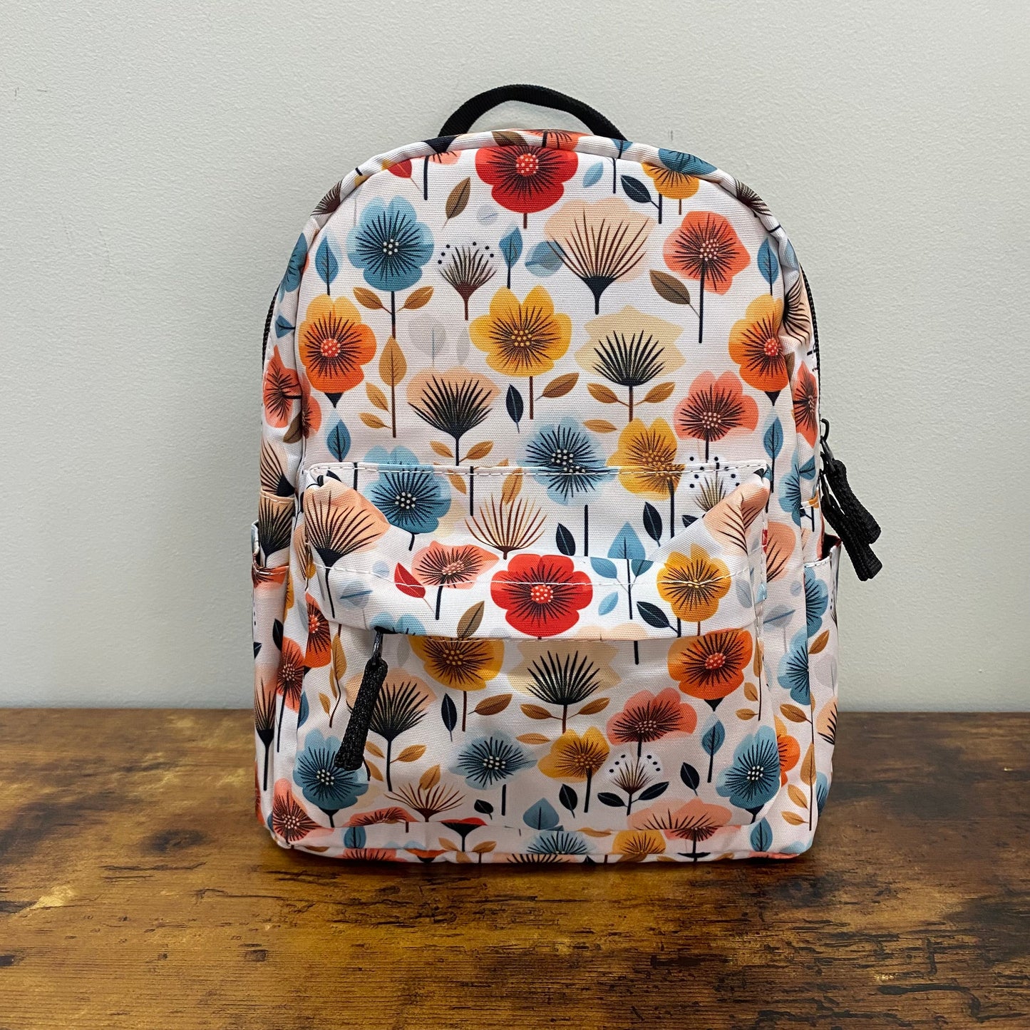 Floral Blooms Red Orange Blue - Water-Resistant Mini Backpack