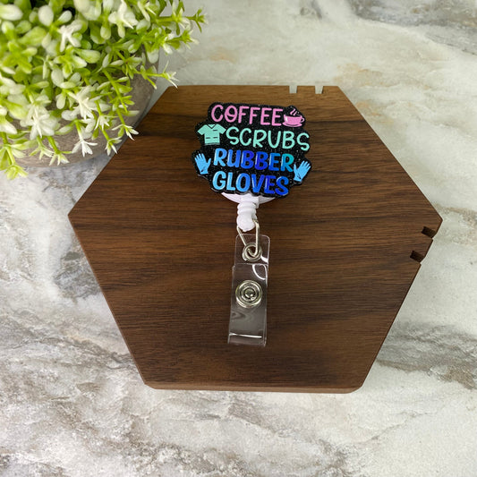 Badge Holder - Nurse - Coffee, Scrubs, & Rubber Gloves