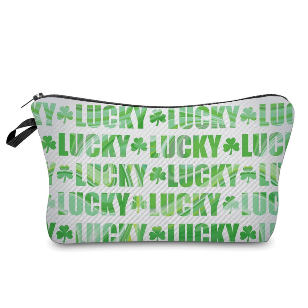 Lucky Shamrocks on White - Water-Resistant Multi-Use Pouch