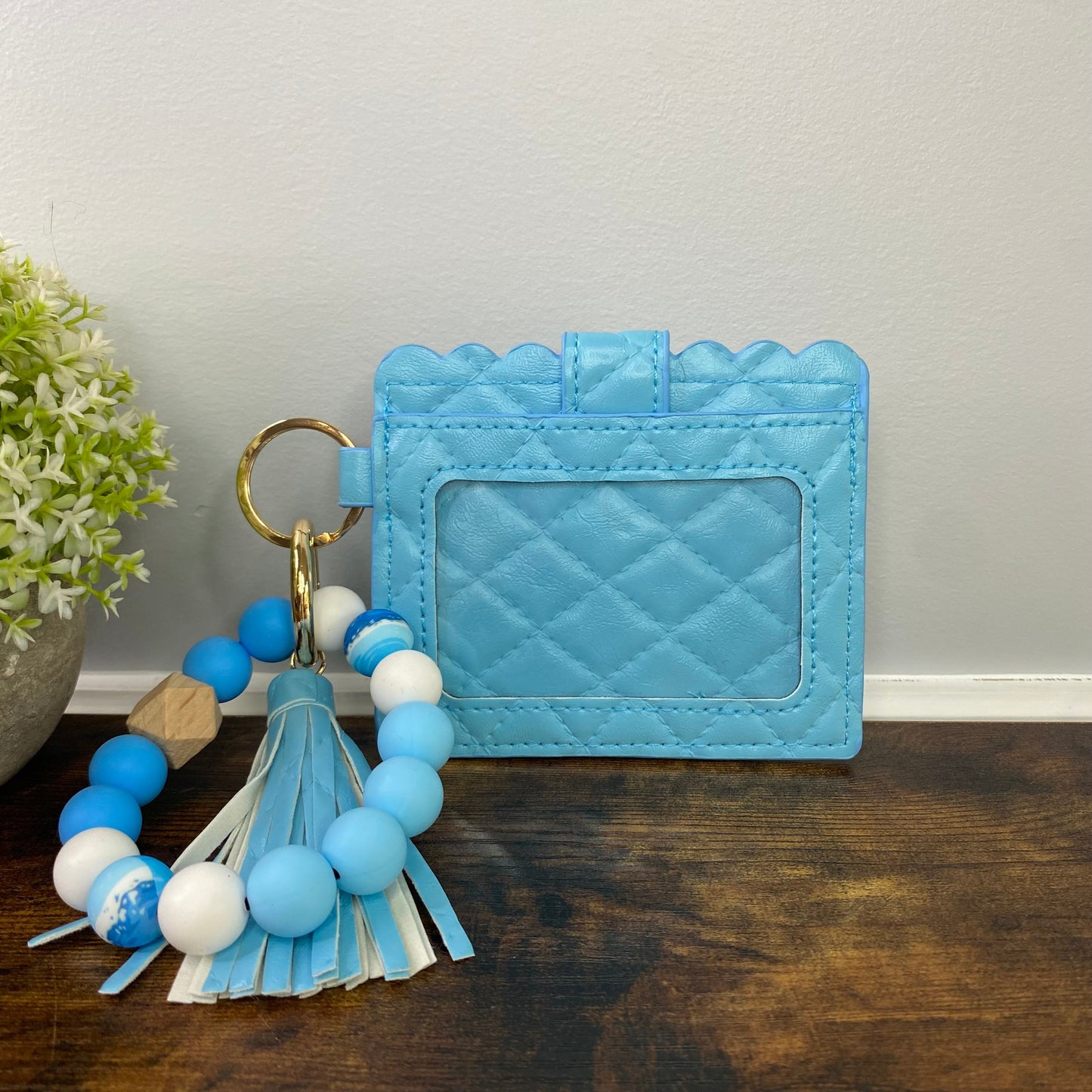 Silicone Bracelet Keychain with Scalloped Card Holder